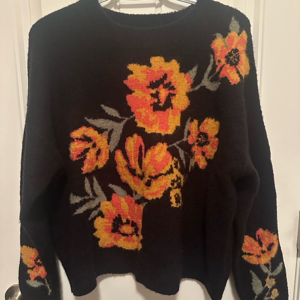 MINKPINK Black Sweater with Yellow and Orange Floral Design